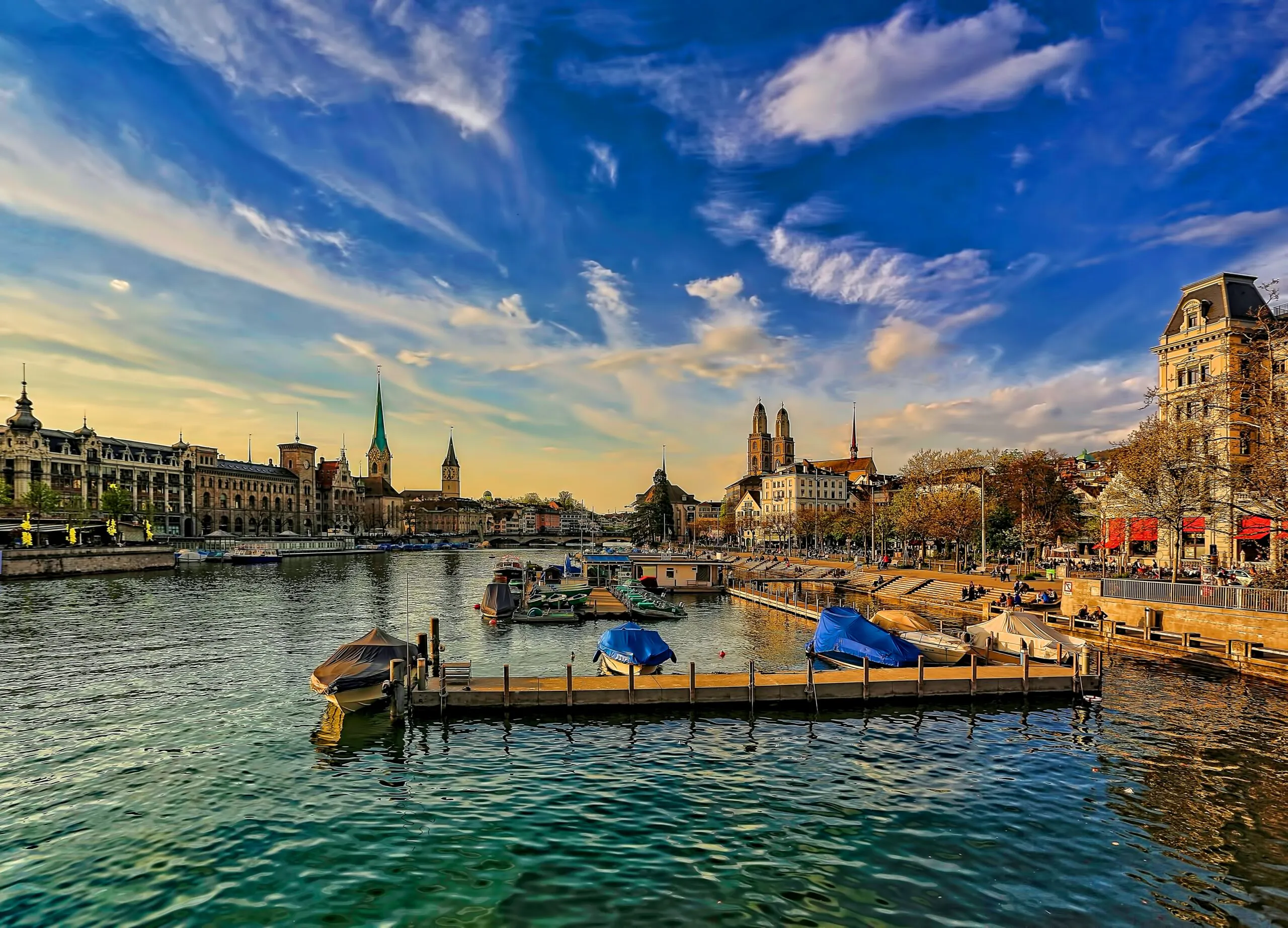 Rooftop views of scenic Zurich, Switzerland's largest city near the Alps region, perfect destination for an Alps hiking adventure in Europe