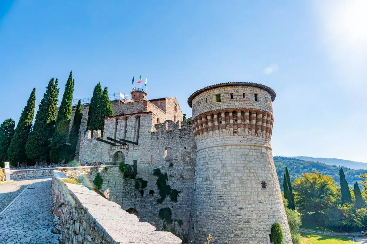 A castle in italy on a sunny day.
