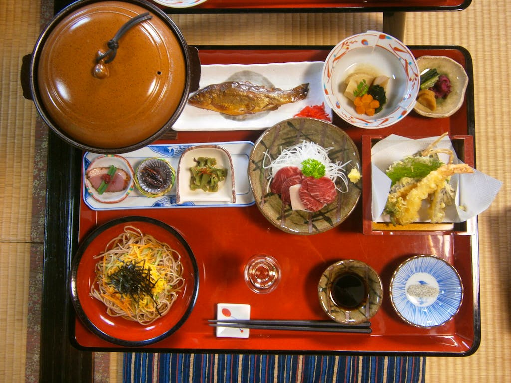 Traditional meal in a Japanese ryokan inn