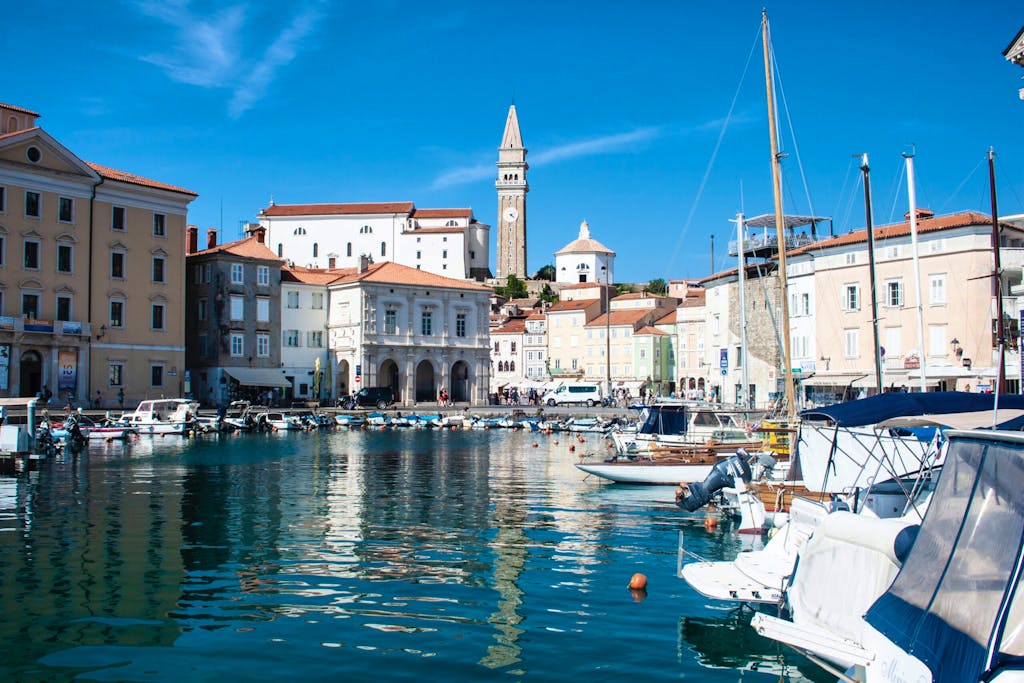 Touring the resort town of Piran in the Adriatic coast of Slovenia, Europe