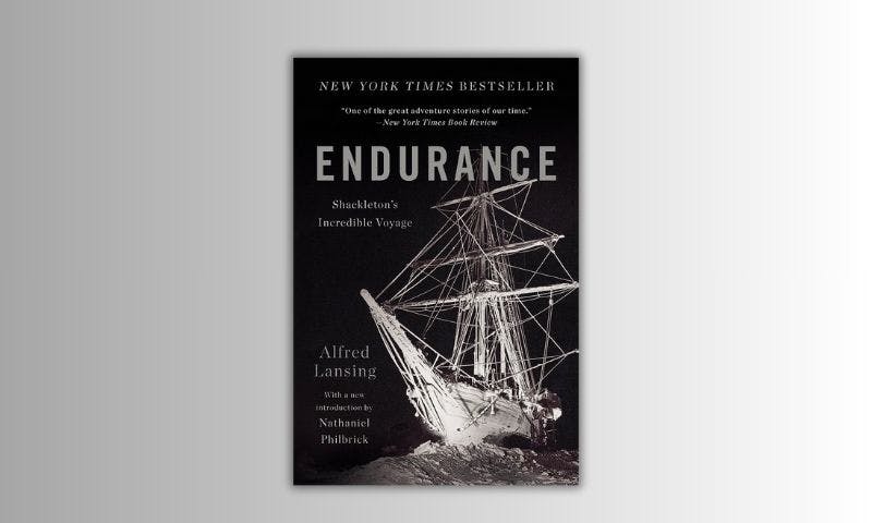 The cover of endurance with an image of a ship.