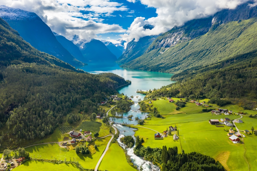Beautiful nature landscape in Norway, Europe, near Lovatnet Lake in Lodal Valley