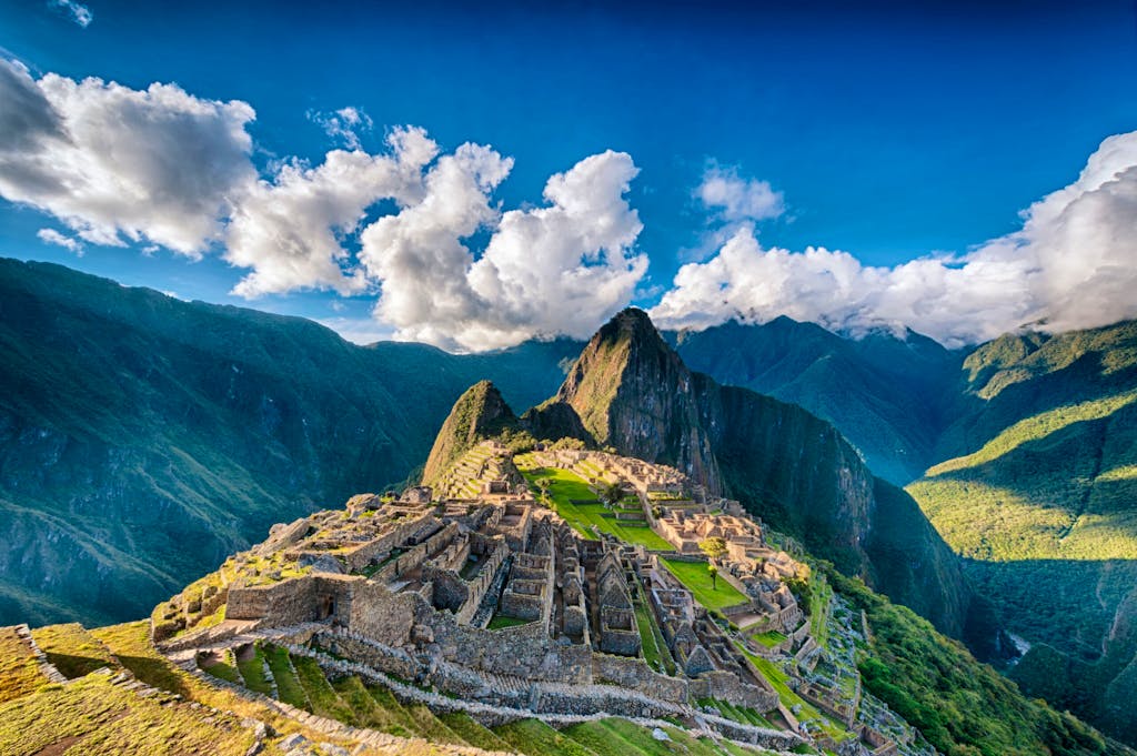 amazing scenic landscape shot of Machu Picchu, the incredible wonder of Peru