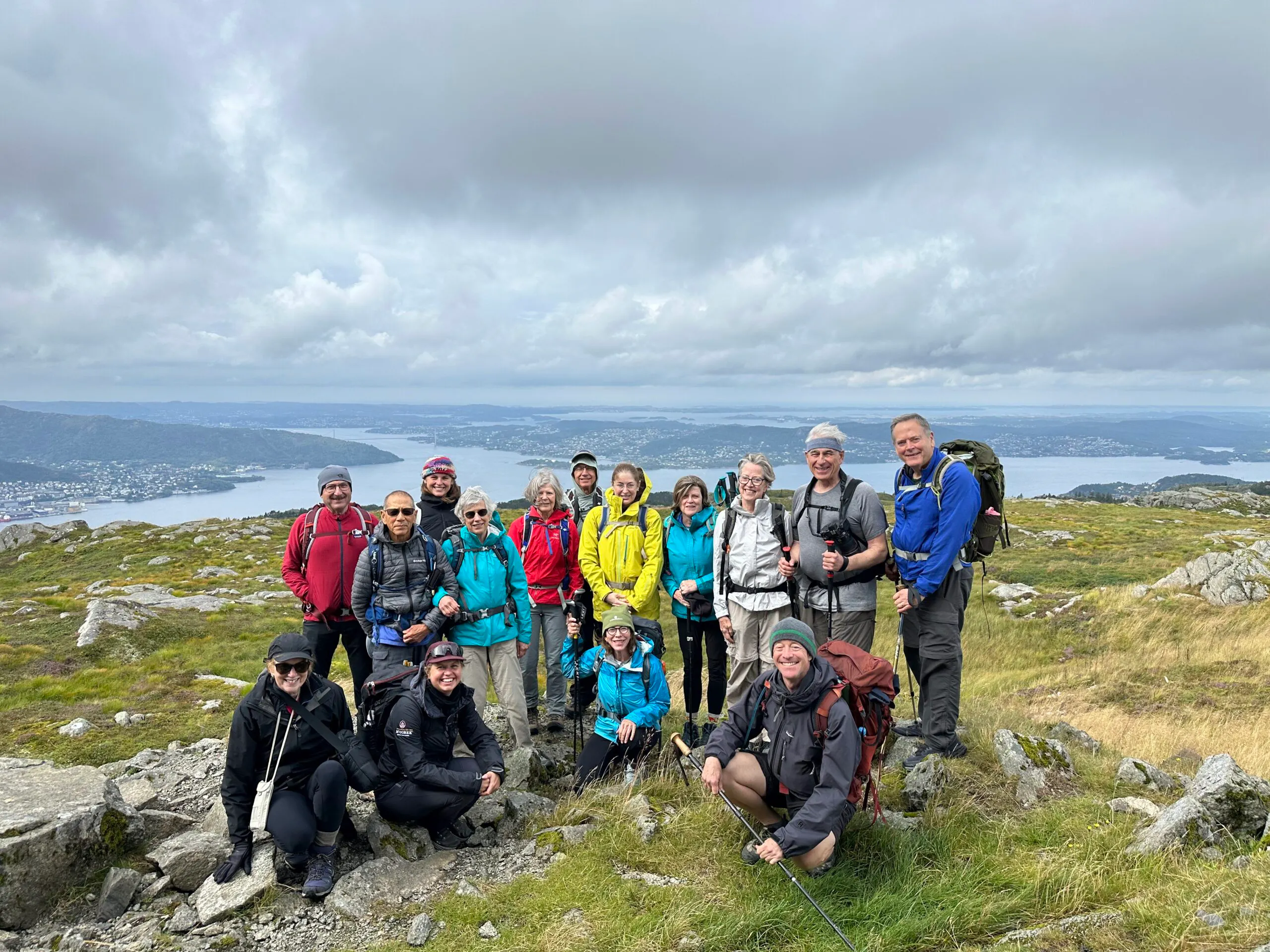 happy group of hikers on a guided trek in Norway