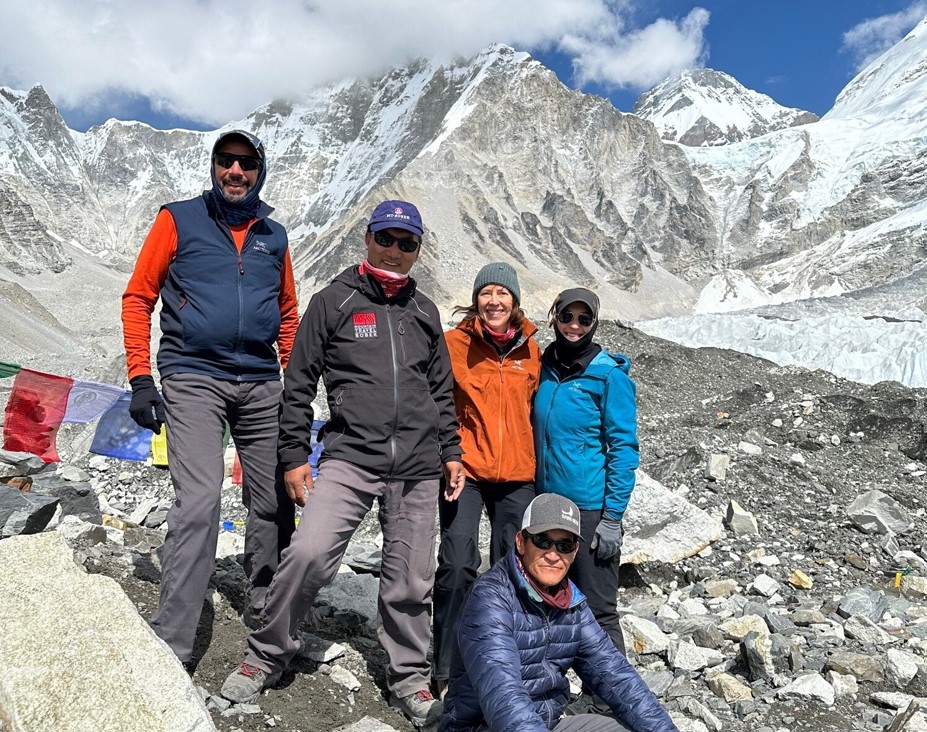 Group of hikers at Everest Base Camp on a trekking expedition
