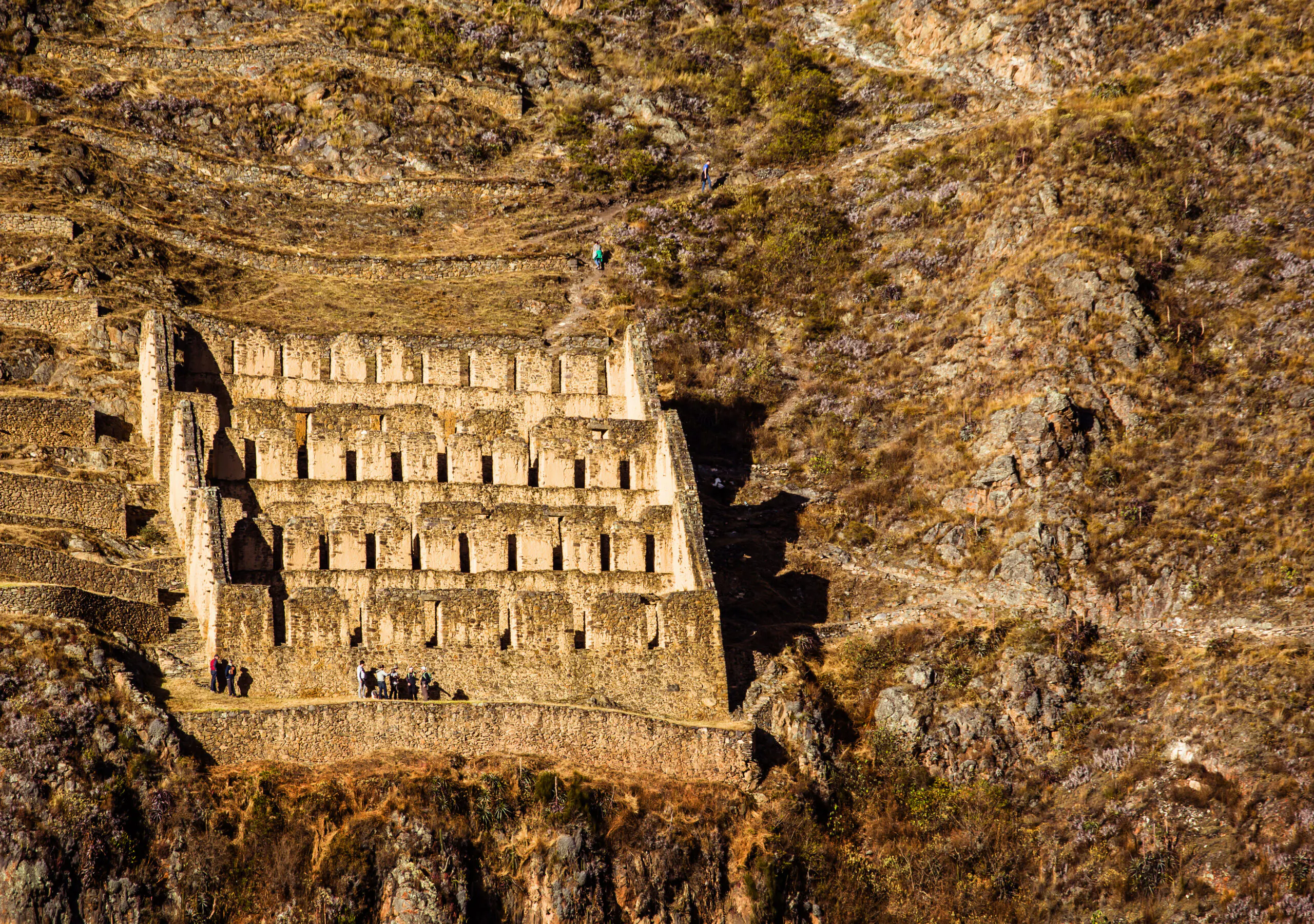 Discovering Ollantaytambo - old Inca fortress and town the hills of the Sacred Valley (Valle Sagrado) in the Andes mountains of Peru South America