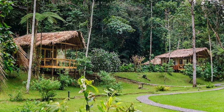 Staying overnight at Rios Lodge, a renowned accommodation, near banks of Pacuare River in Costa Rica, South America