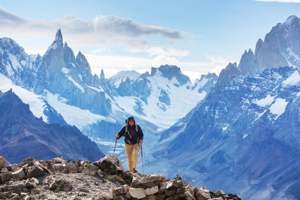 solo male hiker trekking Patagonia in Latin America