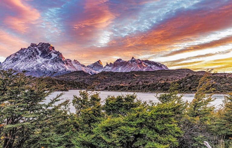 enjoy beautiful Patagonia landscape with the Andes mountain range in the background at Torres del Paine National Park in Chile, South America