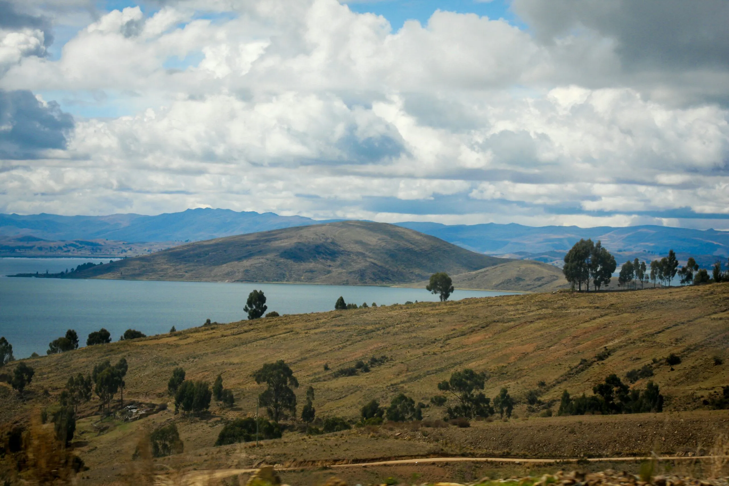 natural landscape with green trees in the daytime at Lake Liticaca in Peru, Latin America