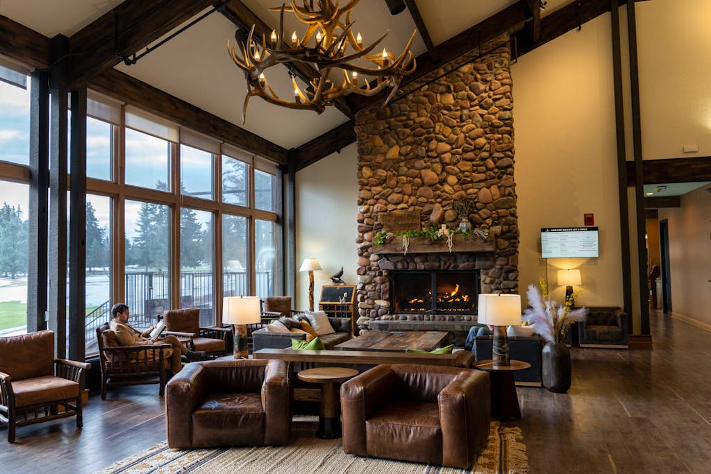 Grouse Mountain Lodge lobby in Glacier National Park in Montana, USA