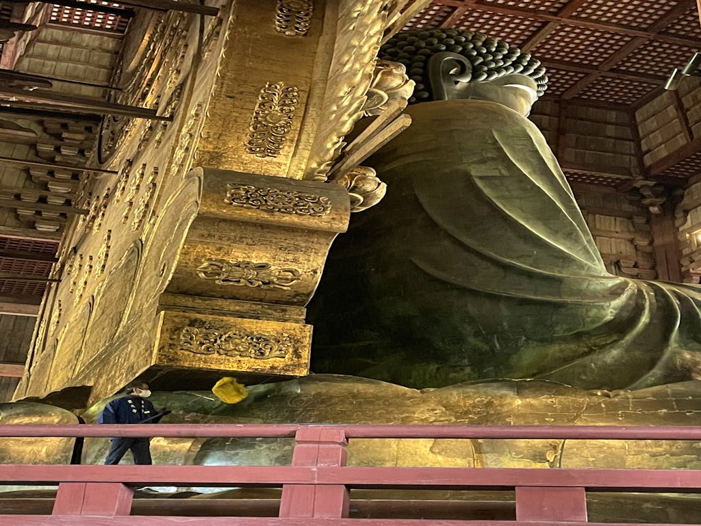visiting Nara Temple to see Giant Buddha in Todaji Shrine on a Kyoto to Tokyo tour in Japan, Asia