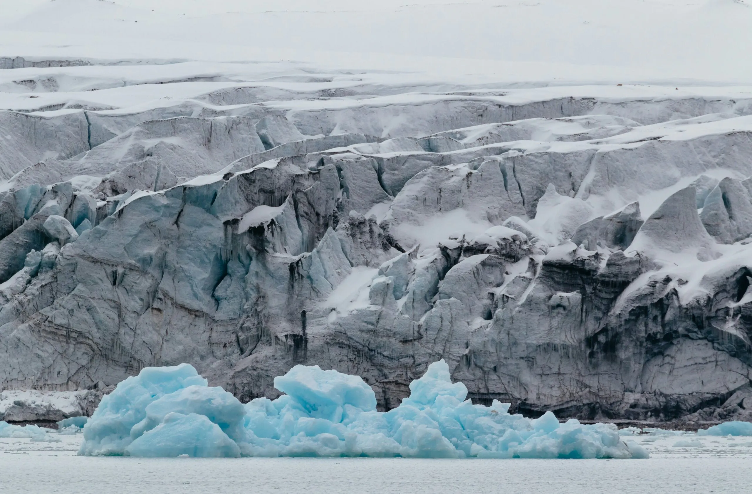 ice pack and glaciers in Spitsbergen, largest island of Svalbard in Norway in the summer