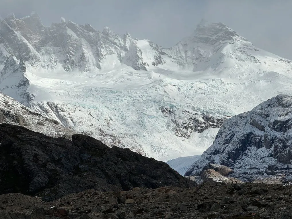 Snow in autumn time near mountain trail in Argentina