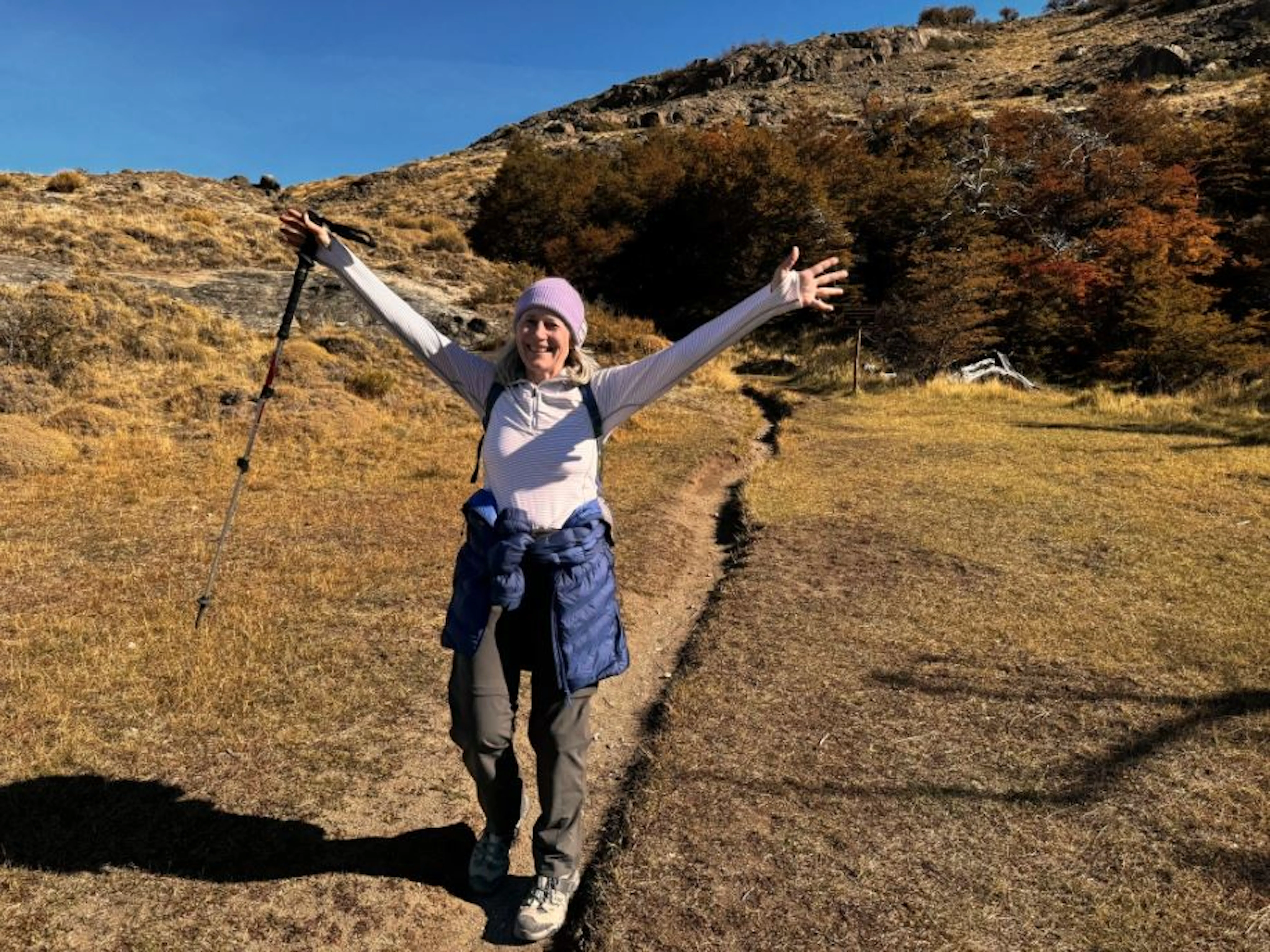 Diane looking proud as she continues her hiking adventure into Argentina