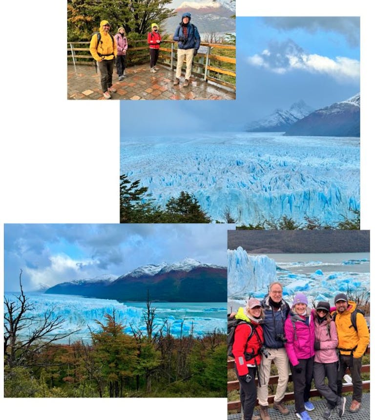hiking scenic trails around Perito Moreno glacier in Argentina with guide and group
