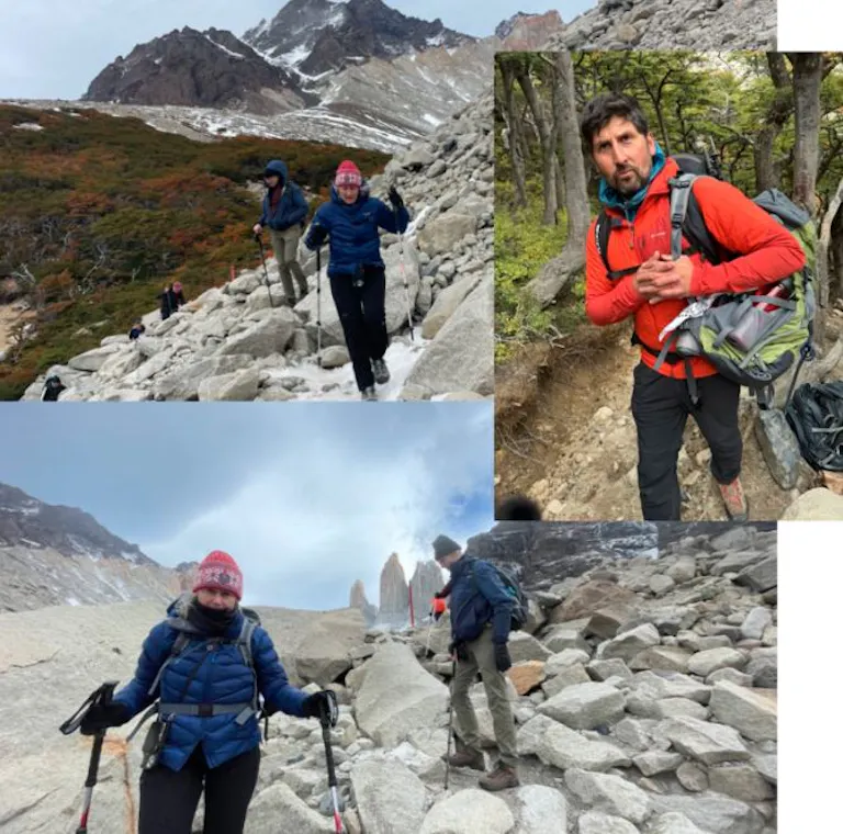 Diane with her fellow adventurers trekking Patagonia on an adventure with their local guide