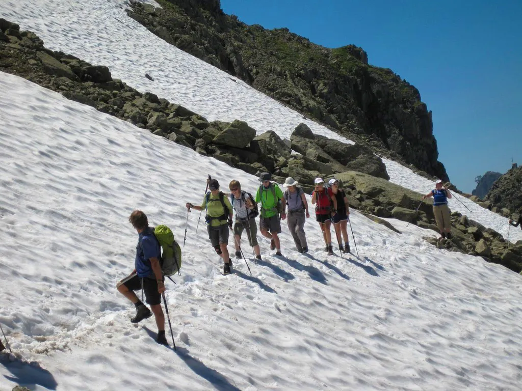 snowy hiking terrain for hiking adventure in Haute Route trek with MT Sobek