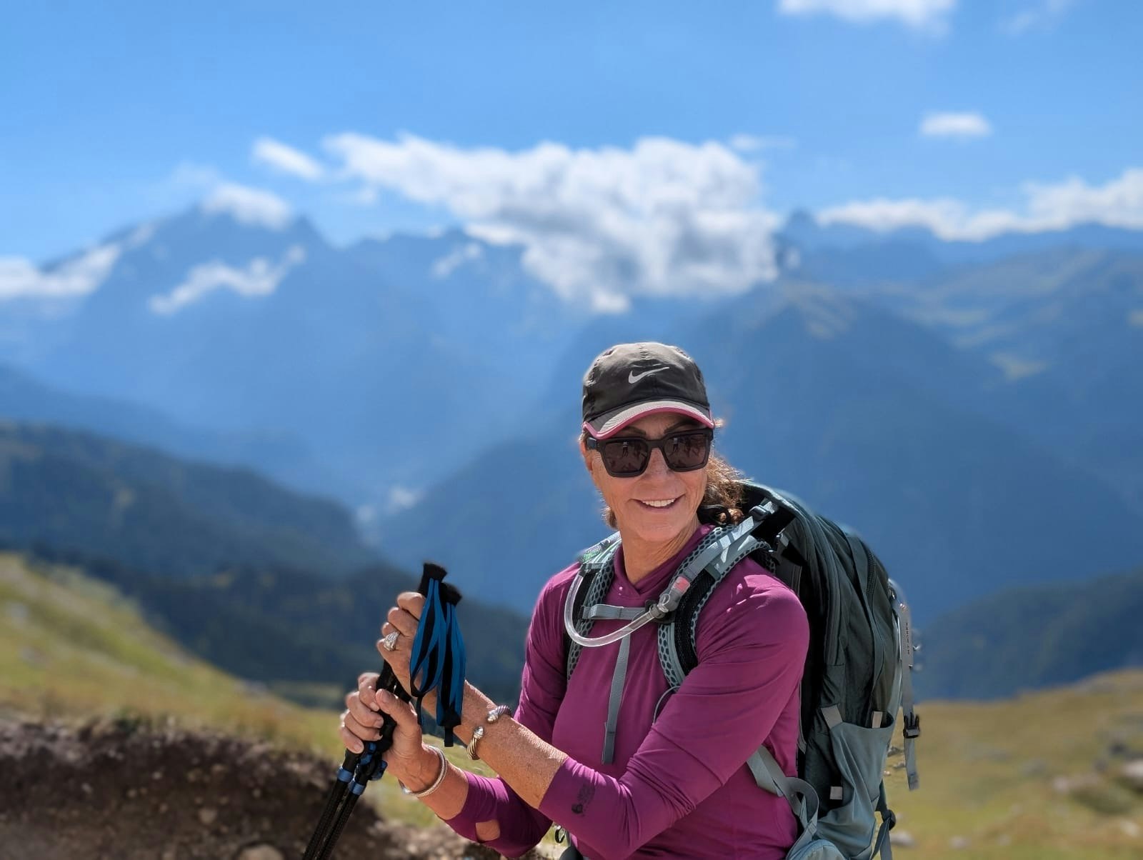 Europe hiker on a trail to the Dolomites in the Alps region