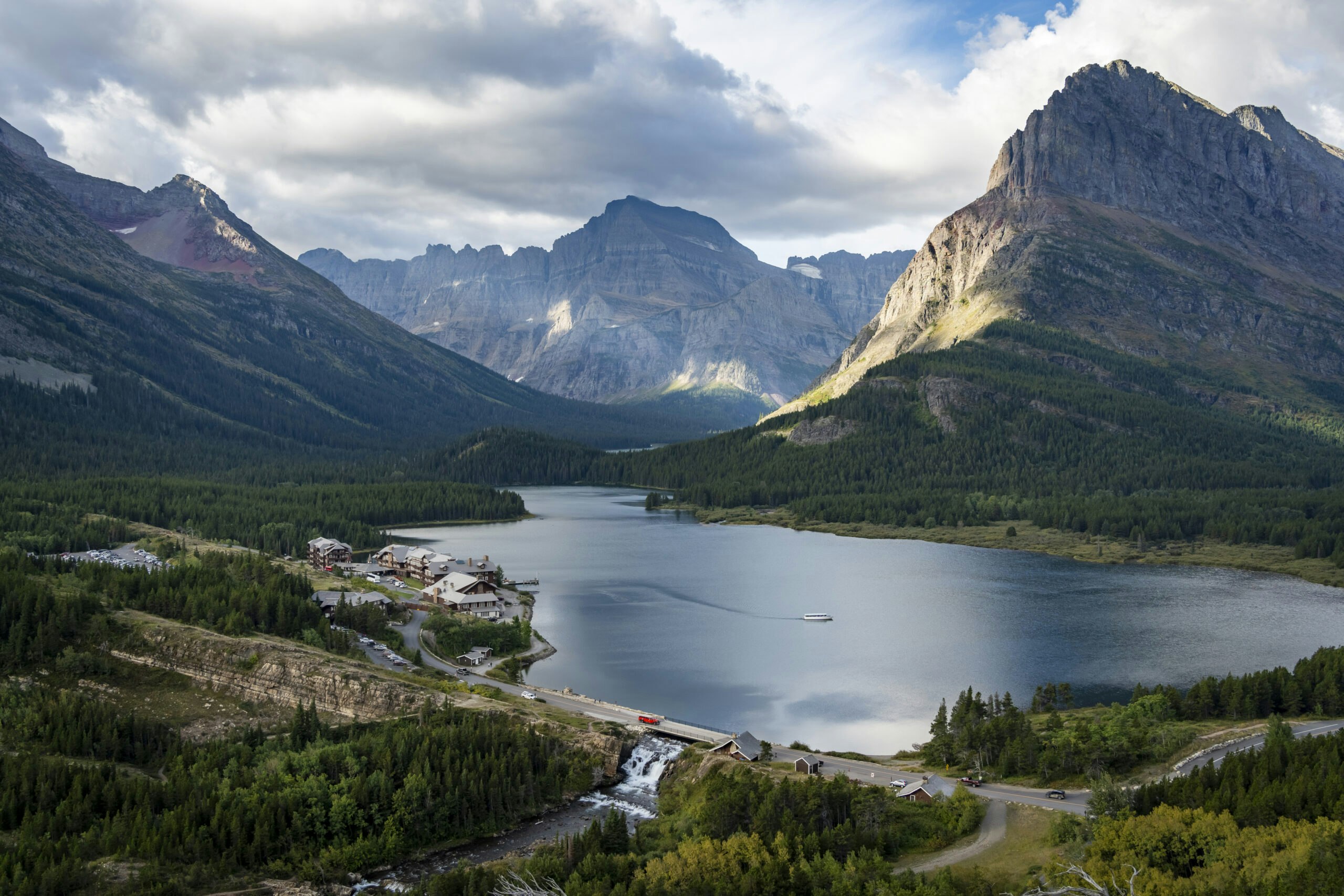 Montana Glacier National Park glacial lake view with mountains