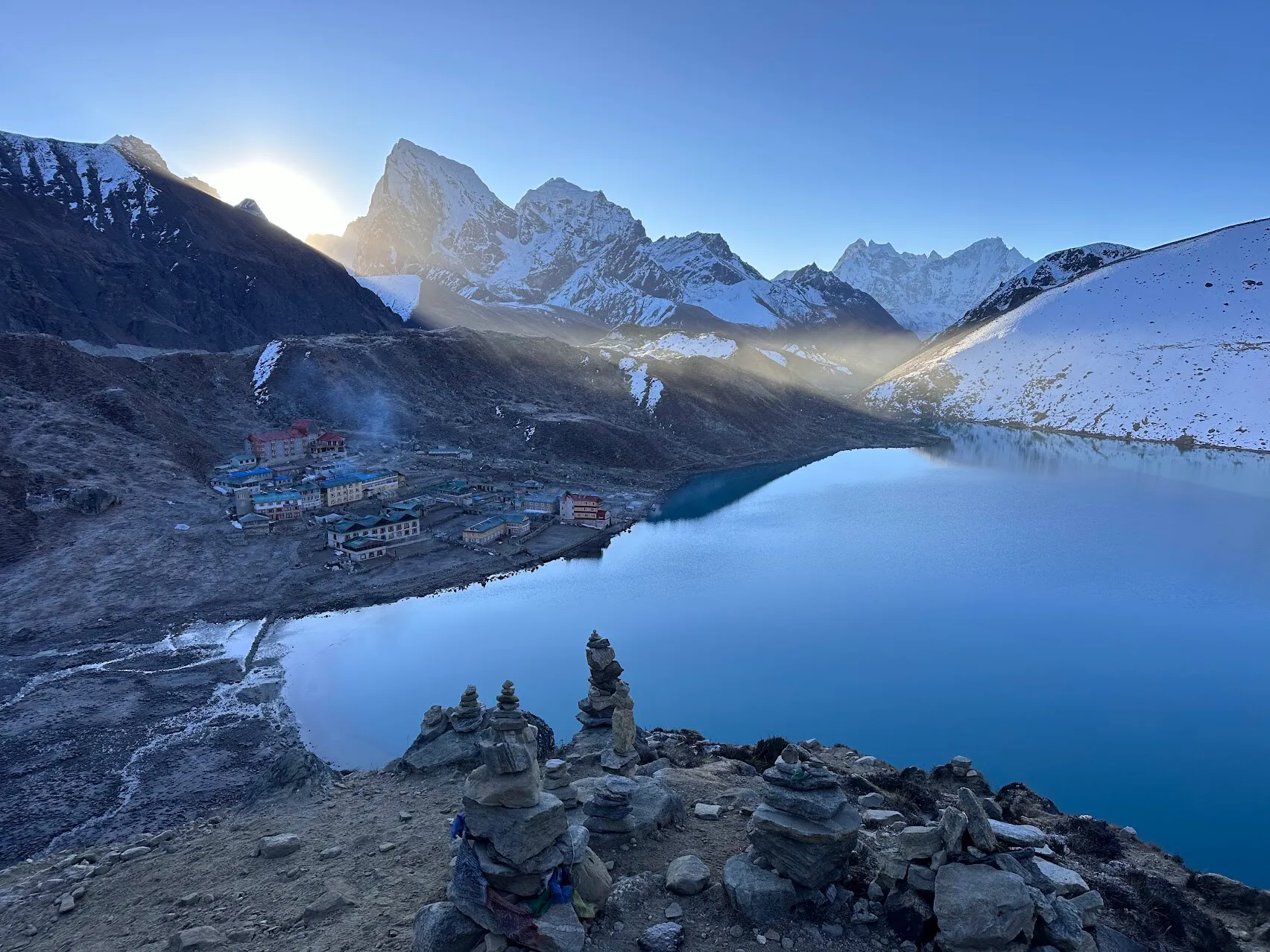 view of Bhutan villages during sun rise in Nepal Annapurna Lodge Trek