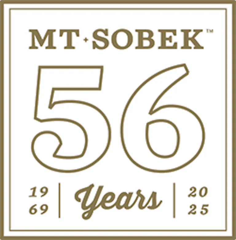 Square logo reads "MT SOBEK 56 Years," with "1969" and "2025" on either side—celebrating 56 years as one of the leading adventure travel companies.
