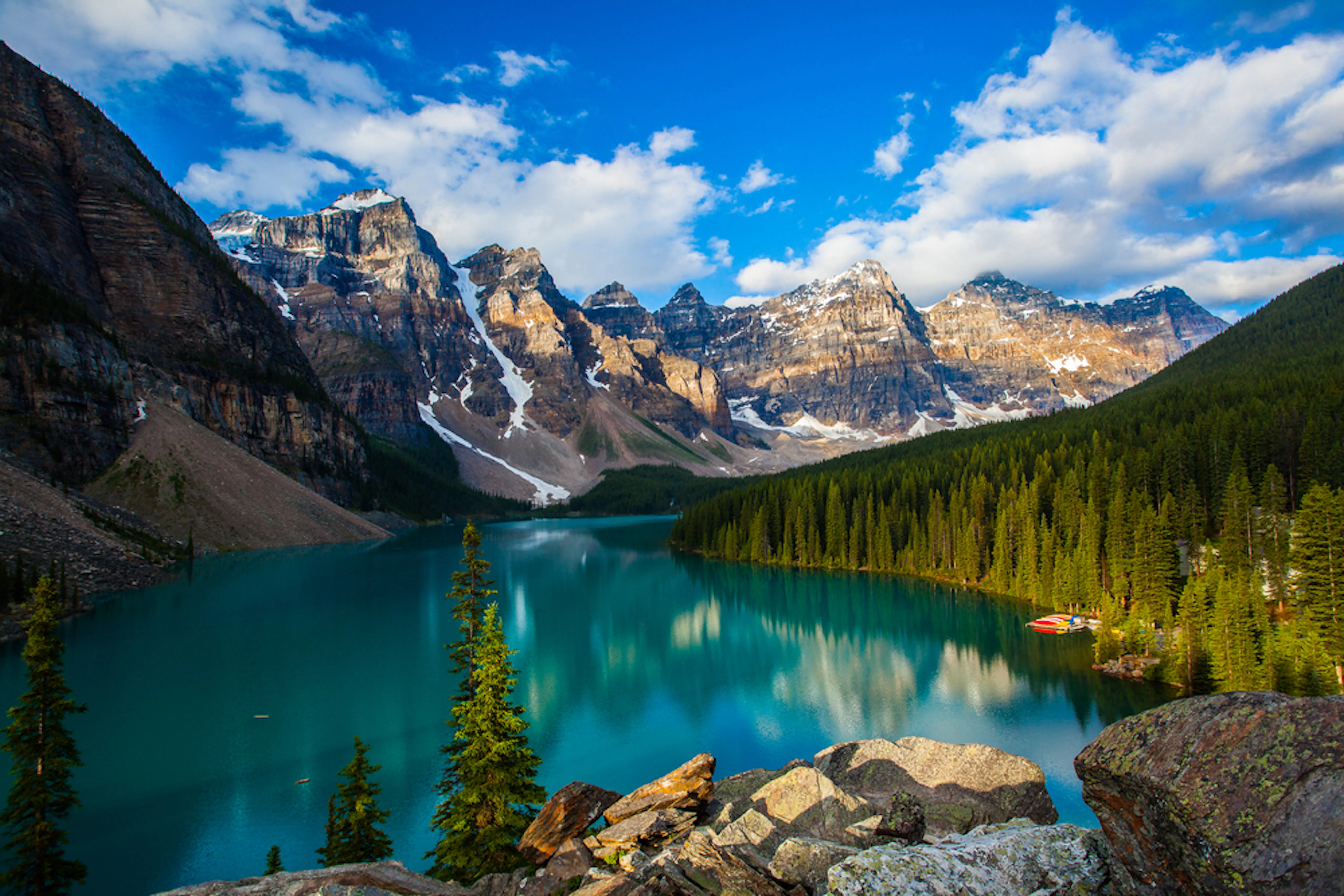sunrise at Moraine Lake in Canadian Rockies valley