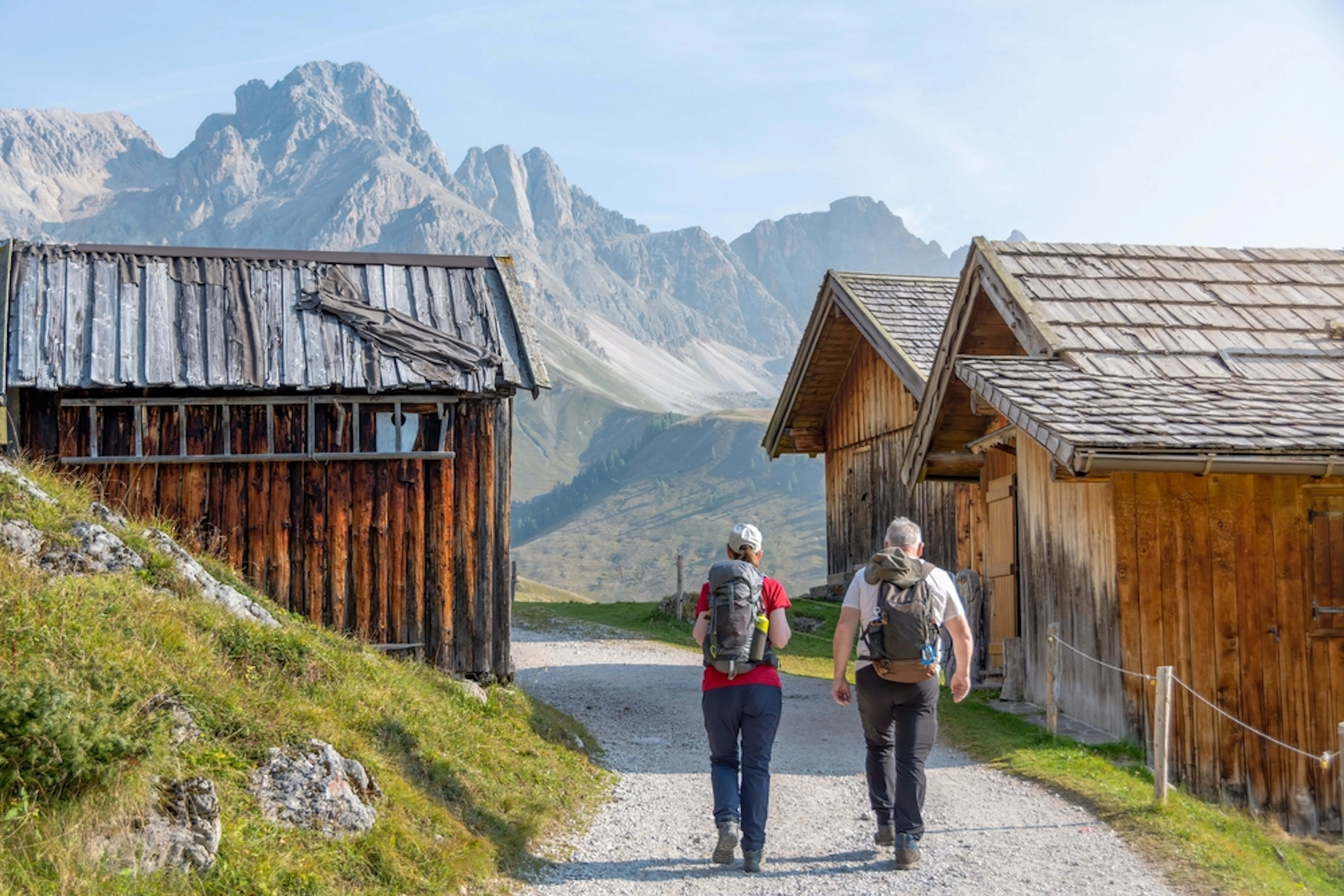 two solo hikers on trail to Italian Alps on a MT Sobek adventure