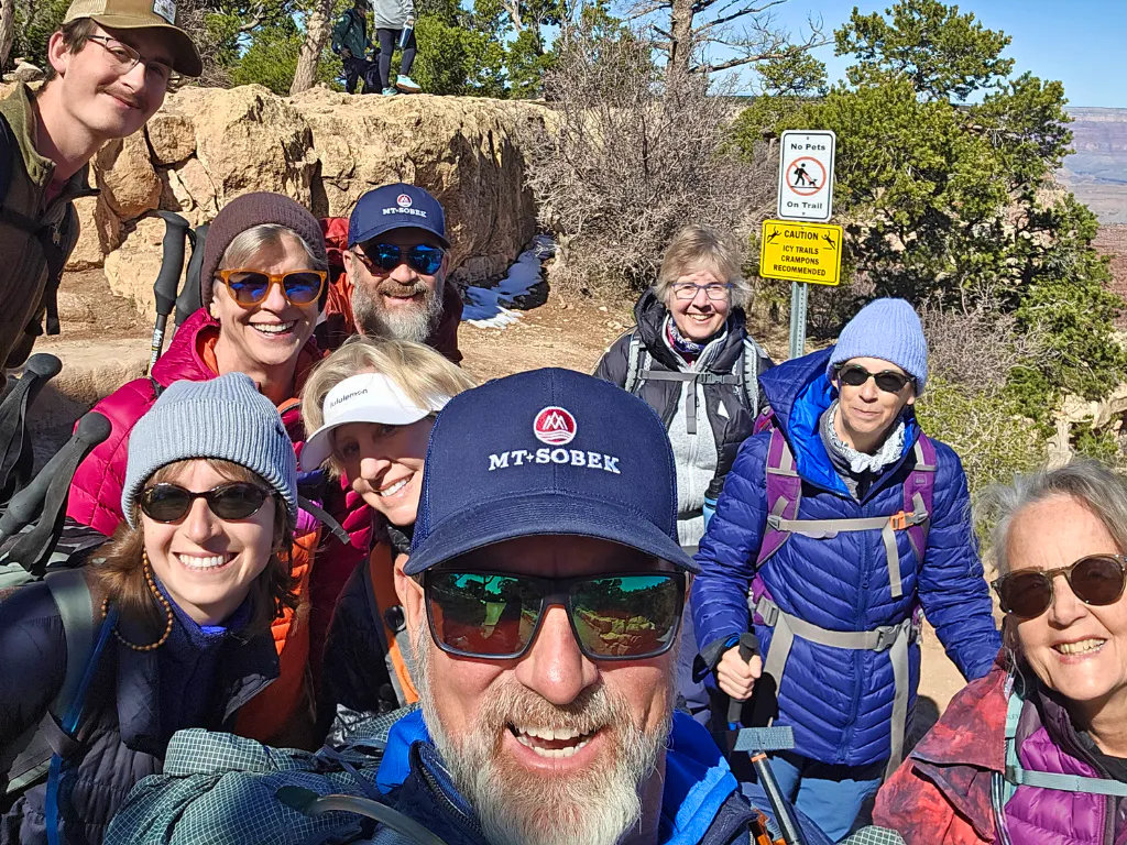 MT Sobek guide hiking with guests to Phantom Ranch in the Grand Canyon