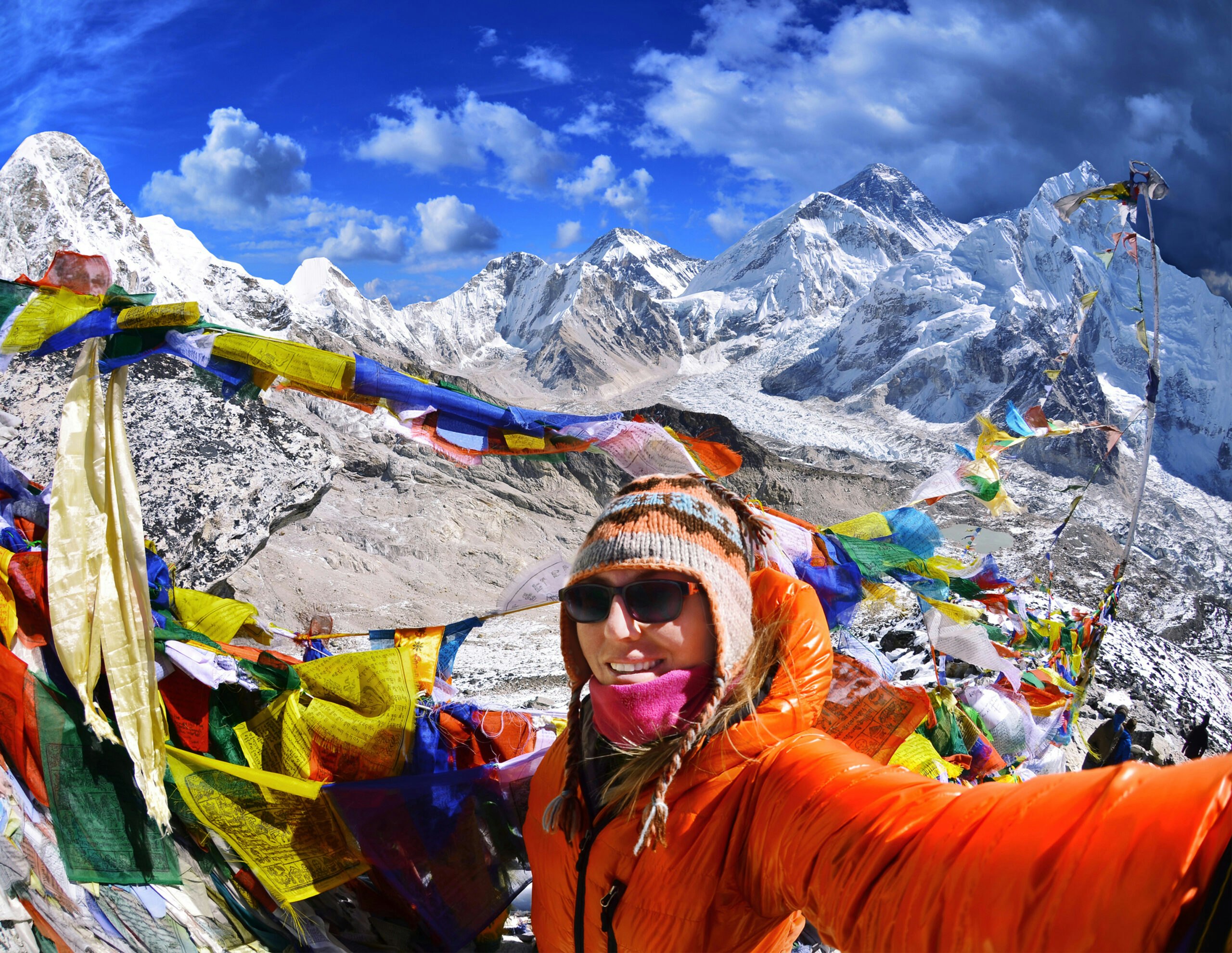 active hiker trekking to the Everest Base Camp in the Himalayan mountains