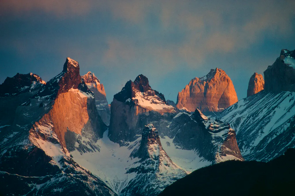 sunrise on the torres del paine, from the south