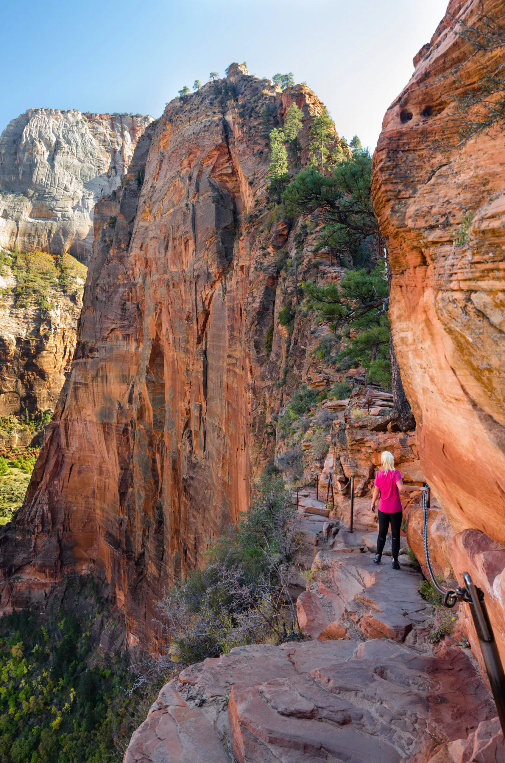 Woman hiking Angels Landing in Zion National Park, Utah