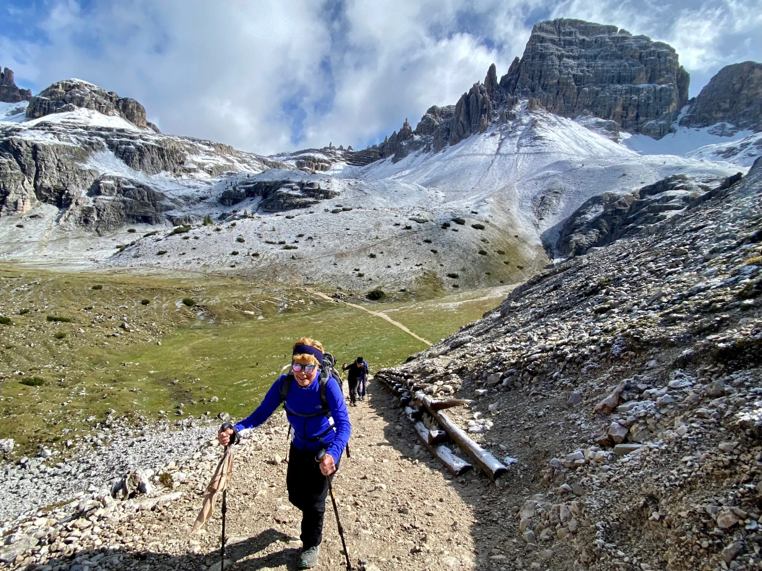 trekking the dolomites with poles female hiker