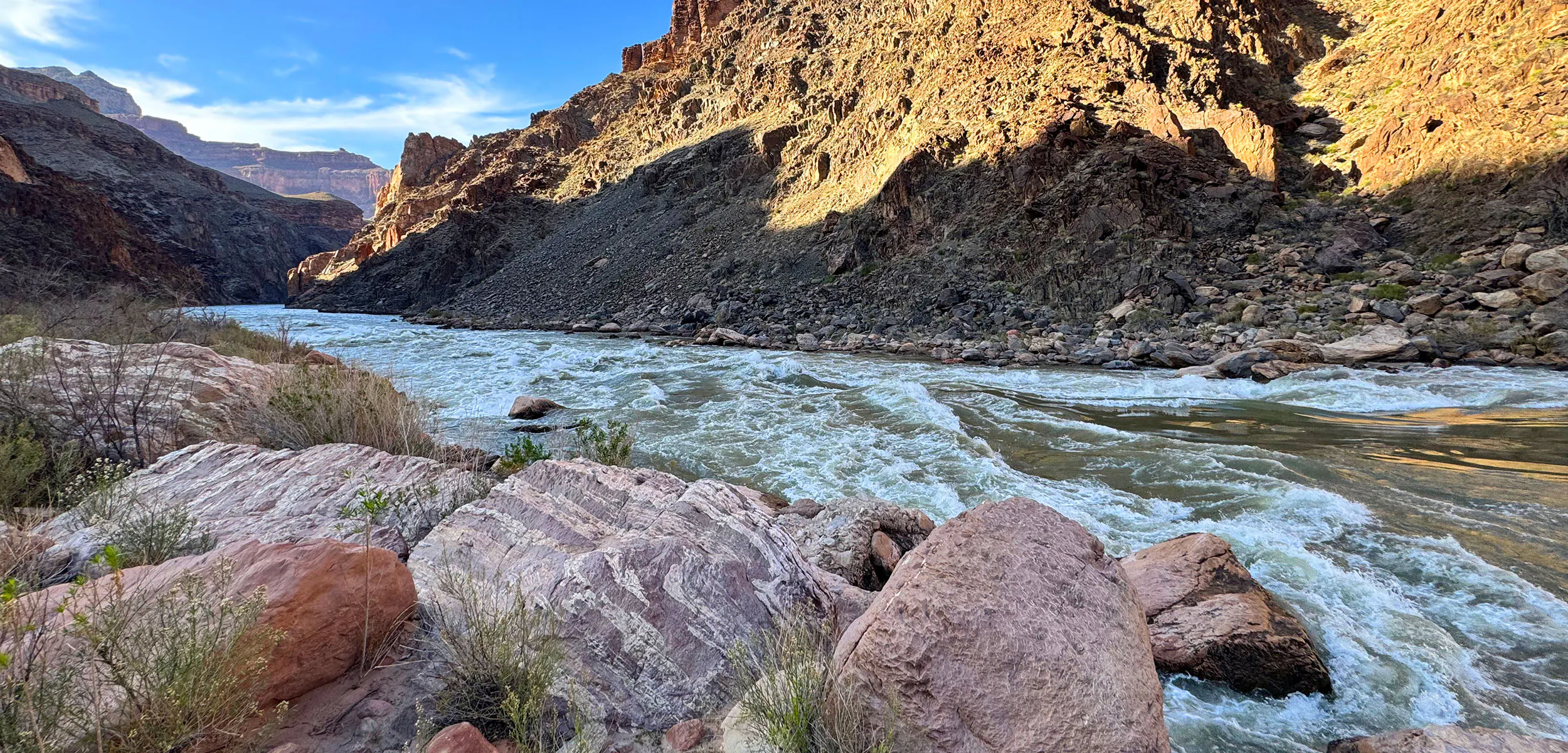 Hermit Rapid flowing strong on the Colorado River in Grand Canyon National Park, Arizona