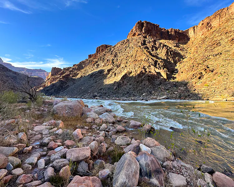 Hermit Rapid in Grand Canyon National Park on a blue sky day