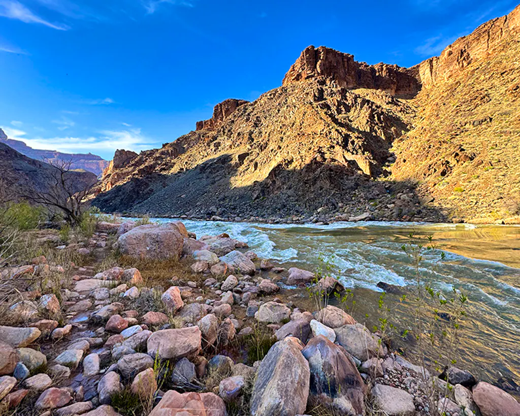 Hermit Rapid in Grand Canyon National Park on a blue sky day
