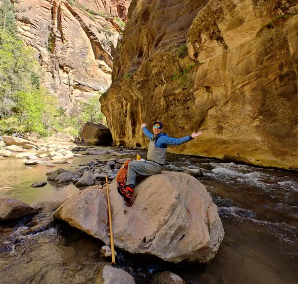 guiding at narrows in zion with Shawn mt sobek guide