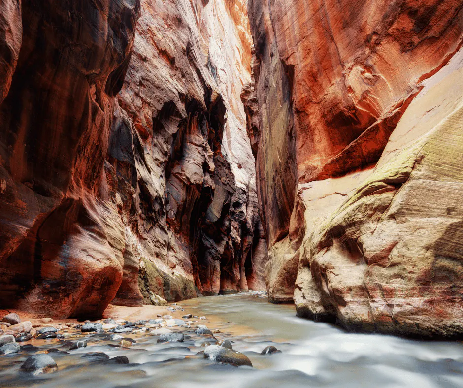 scenery of the water in the narrows in zion national park