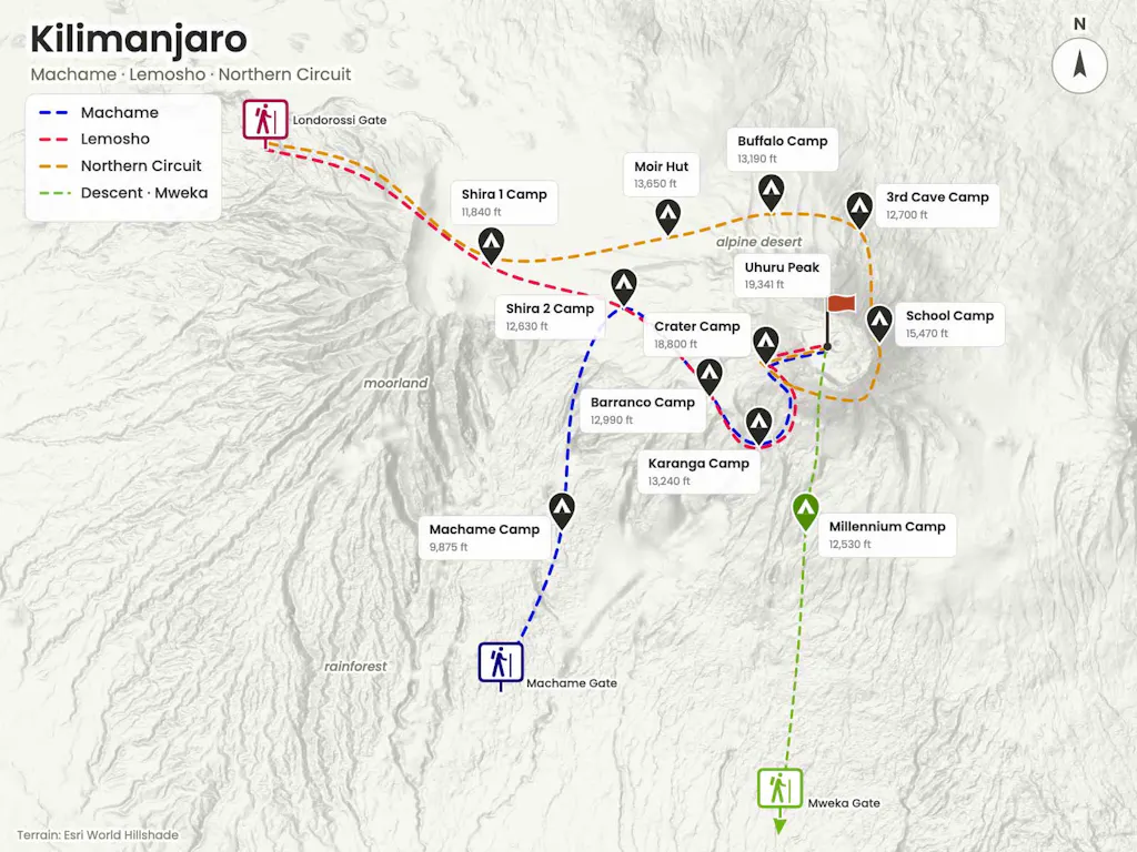 MT Sobek Killimanjaro routes map