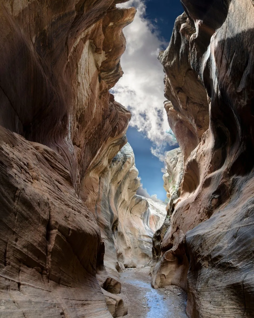 exploring the narrow Willis Creek slot canyons in Utah