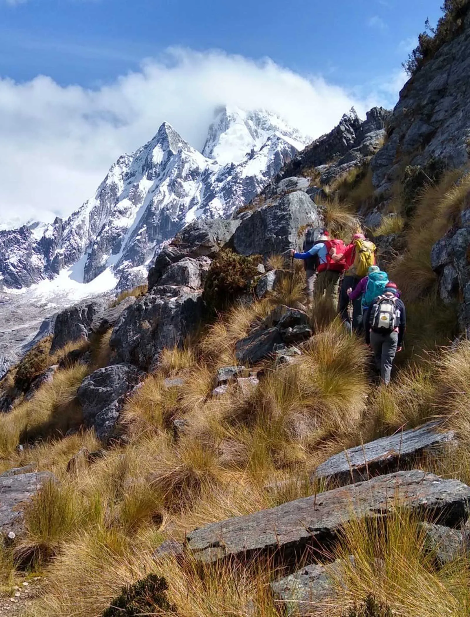 Hikers in the Cordillera Huayhuash mountains of Peru
