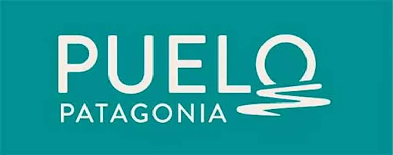 Teal logo with the words “PUELO PATAGONIA”; the “O” in “PUELO” has three wave-like lines beneath it, evoking the spirit of south america adventure tours and capturing the essence of adventure travel south america tours.