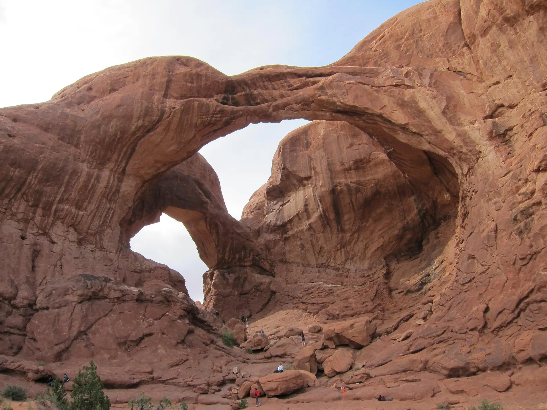 hiking near double arch in arches national park
