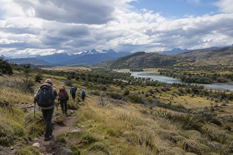 Hikers on the first day of the O Circuit, hiking from Los Torres to Seron, Patagonia