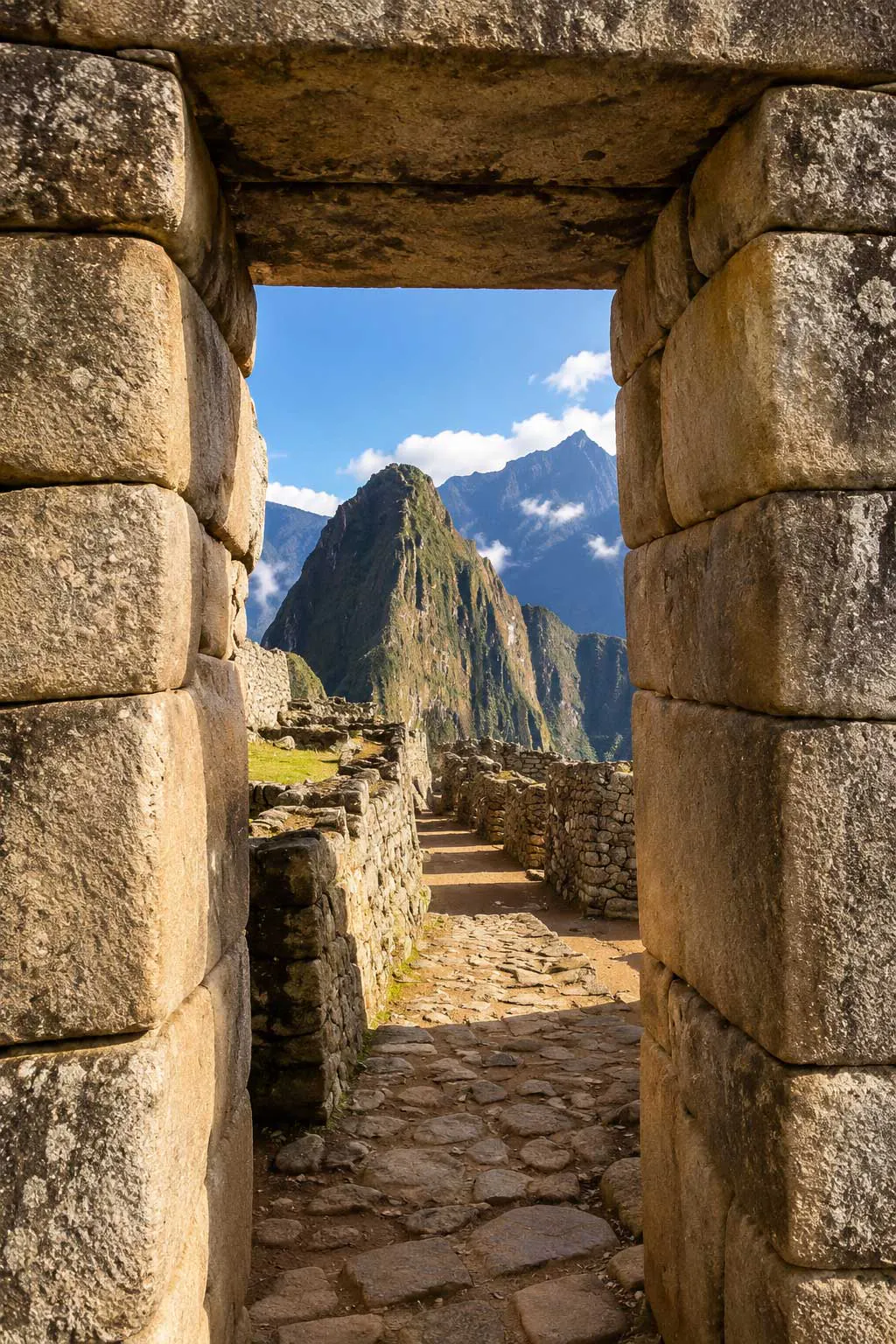 Inca gateway with a view of Machu Picchu in the background, Peru