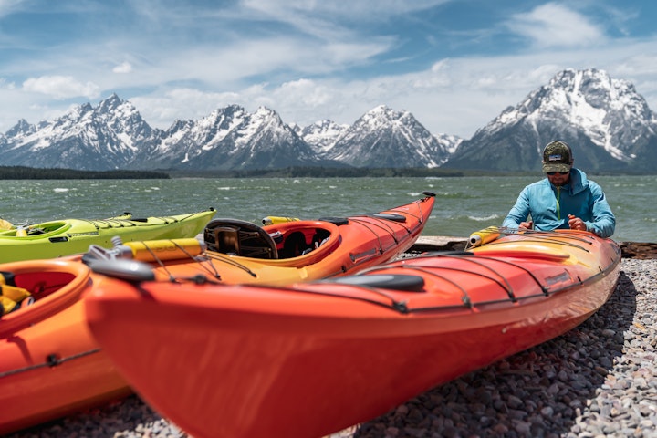 kayaks on land - Wyoming Grand Teton Kayaking