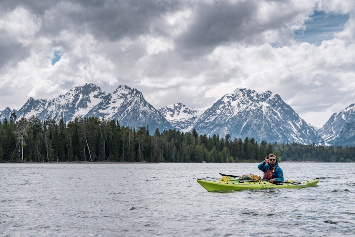 solo kayaker - Wyoming Grand Teton Kayaking